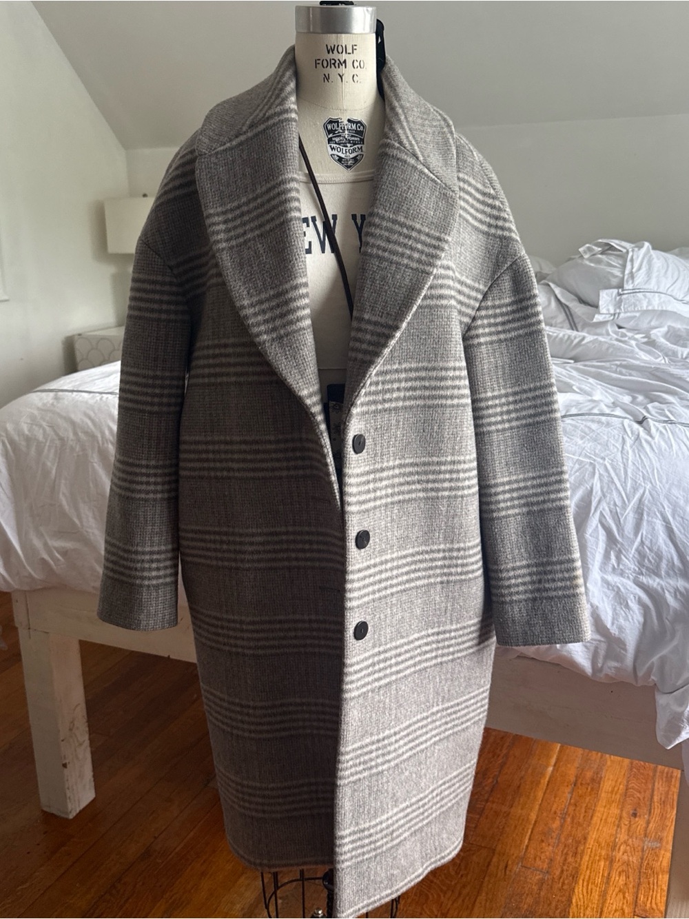 Theory is small size Wool Blend Gray Plaid Oversized Coat